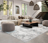 8 x 10  Beige Blue Gray Color Machine Made Washable Polyester Contemporary/ Abstract Oriental Rug